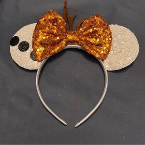 Disney Parks Olaf Frozen Minnie Mouse Ear Headband White Sequin Orange Bow Twig